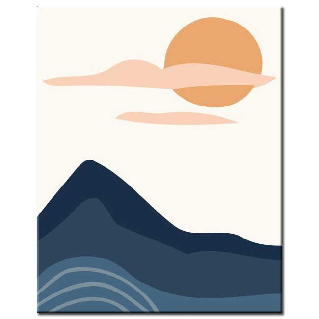 Painting by Numbers Art Minimalism Colored Sun with Clouds Over The Mountains