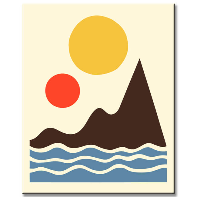 Painting by Numbers Art Minimalism Yellow Sun, Waves and Colorful Mountains