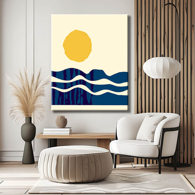 Painting by numbers art minimalism sun and waves
