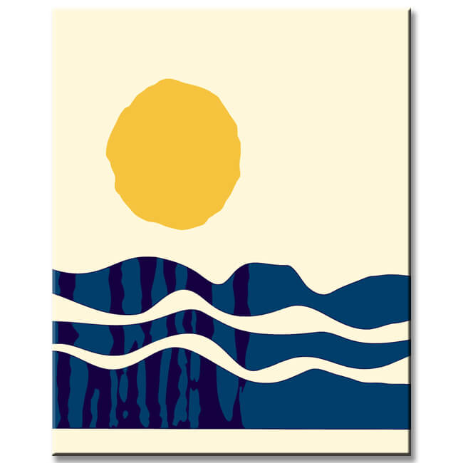Painting by numbers art minimalism sun and waves