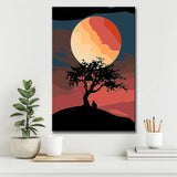 Painting by Numbers Photo Art Red Full Moon with Tree in The Night Sky