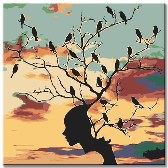 Painting by Numbers Art Birds on Tree in Night Mood