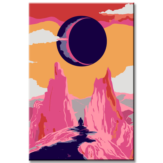 Painting by numbers art solar eclipse in the pink mountains