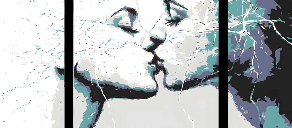 Painting by Numbers Art Two Kissing Mouths 3-Panel Triptych