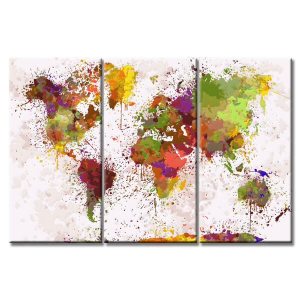 Painting by Numbers Abstract World Map Different Sized Blobs of Color - 3-Panel