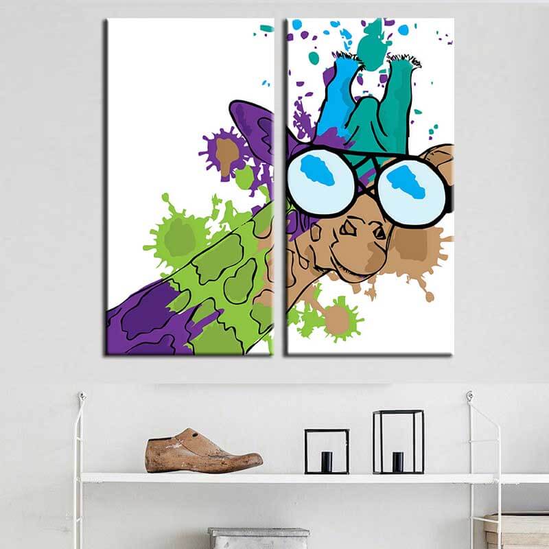 Painting by Numbers Art Comic Colorful Giraffe with Glasses 2-Panel