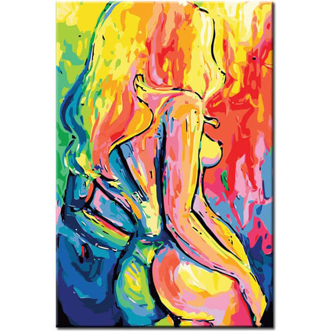 Painting by Numbers Art Nude Naked Woman From Behind in Bright Colorful Colors