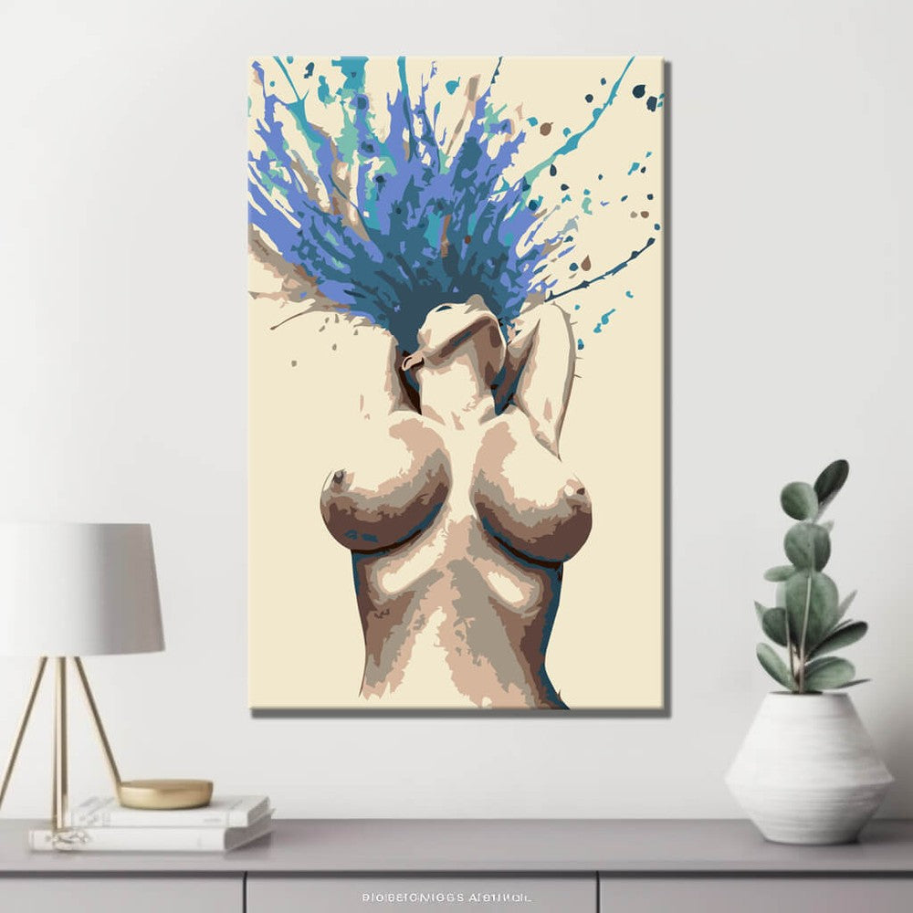 nude woman abstract blue DIY art wall decor modern artwork