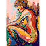 DIY Paint by Numbers Nude Woman Sitting Abstract Colorful Kit