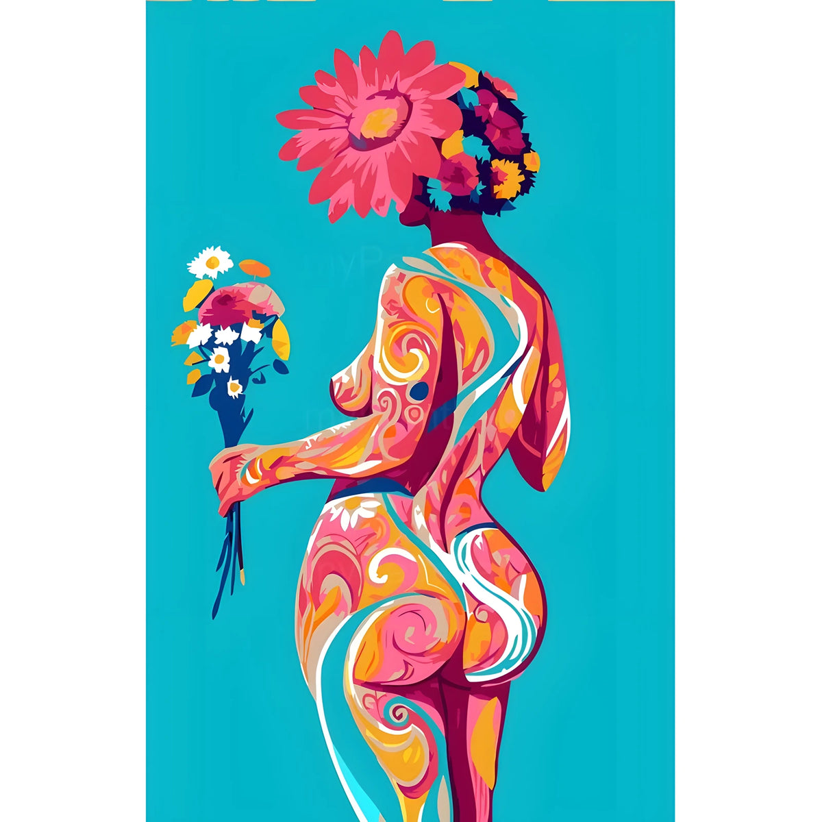 DIY Paint by Numbers Nude Woman Flowers Abstract Colorful Kit