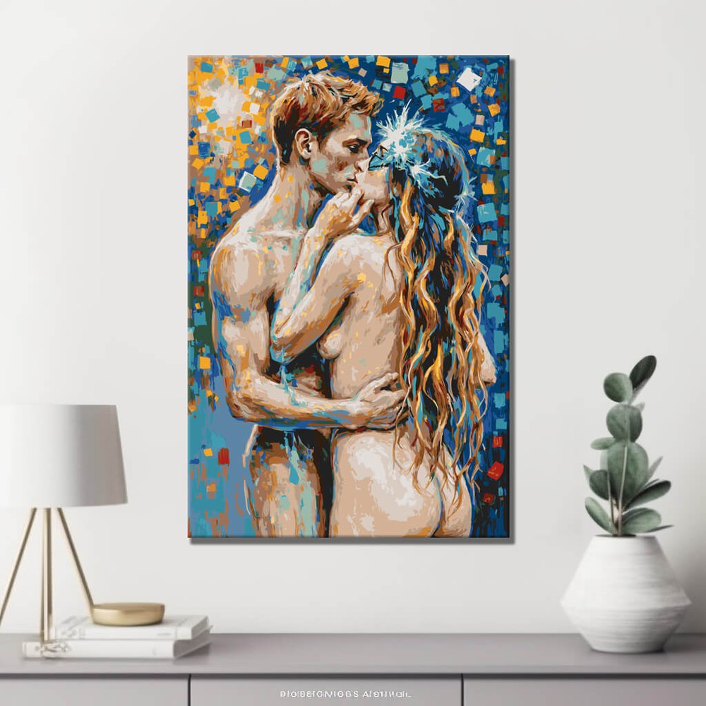 Paint by Numbers nude couple kiss DIY art wall decor modern artwork