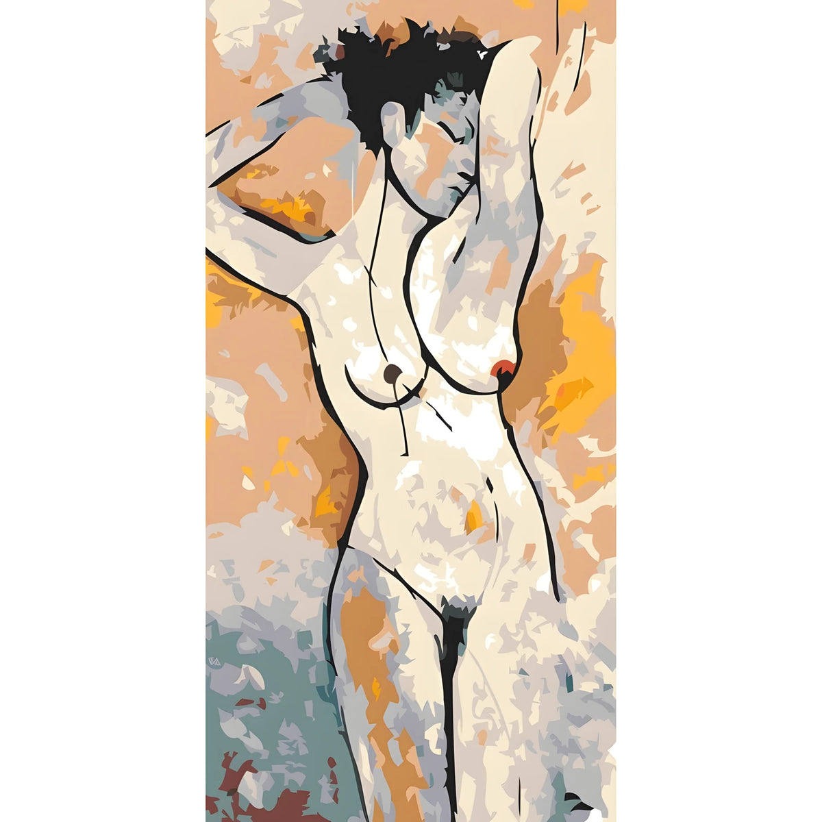 DIY Paint by Numbers Nude Woman Standing Minimalist Line Art Kit