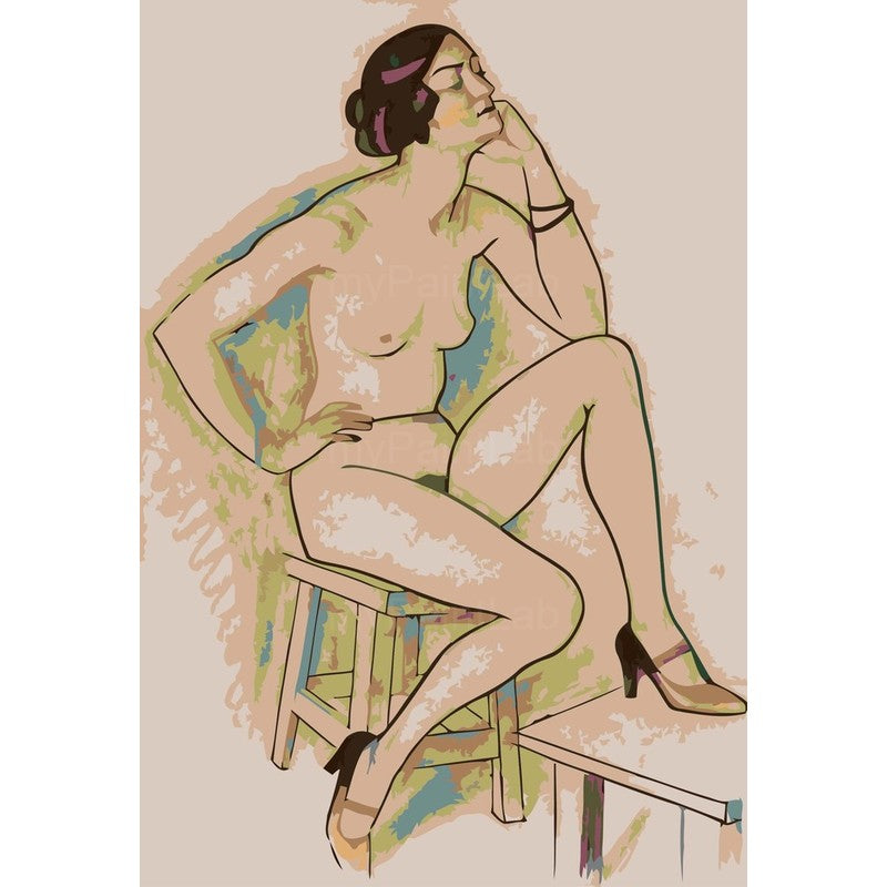 Paint by Numbers nude woman sitting chair