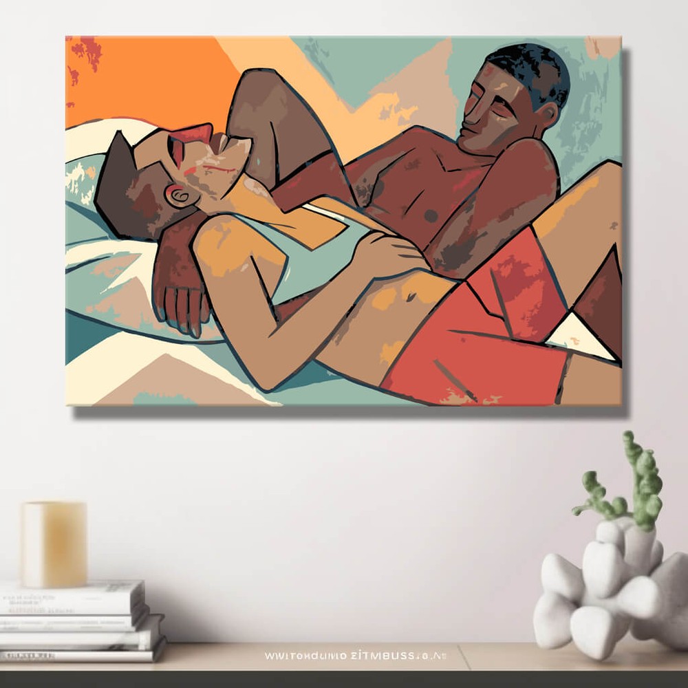 Paint by Numbers nude couple lying DIY art wall decor modern artwork