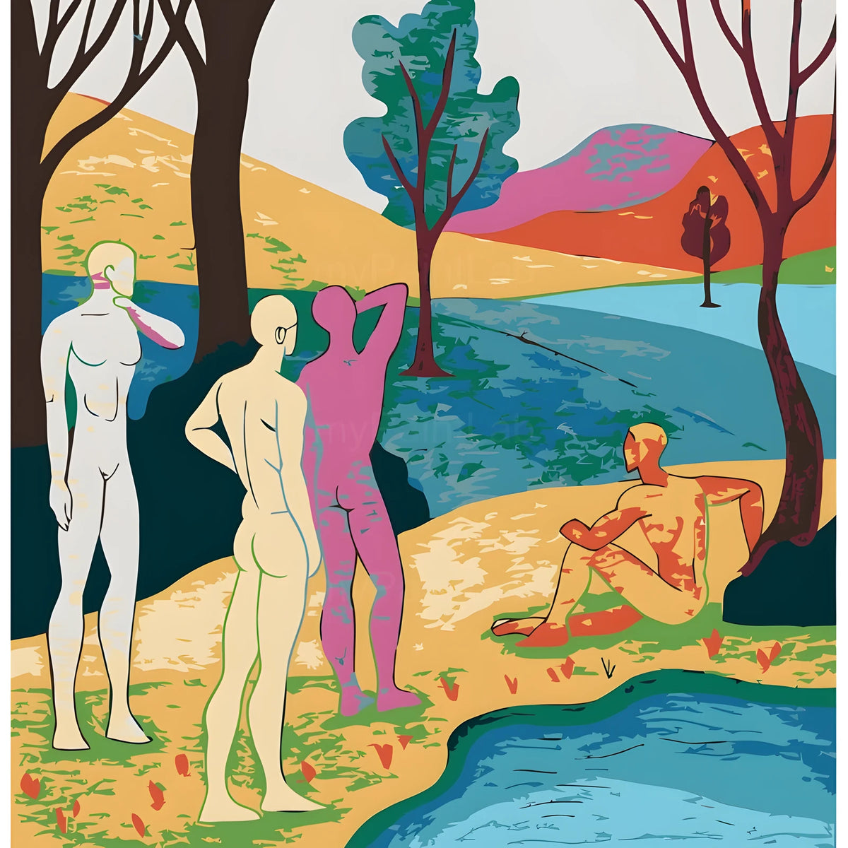 DIY Paint by Numbers Nude People Landscape Lake Kit