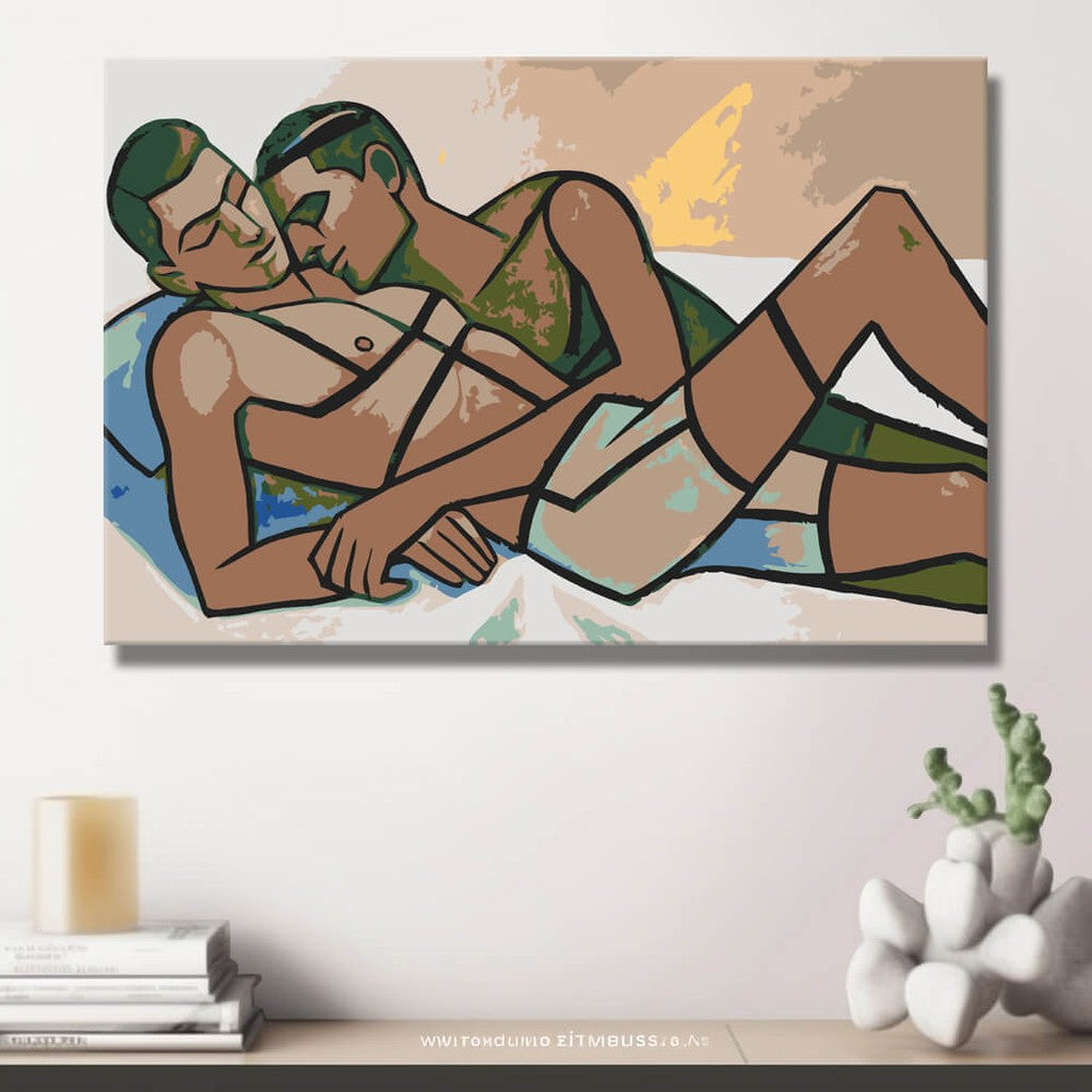 Paint by Numbers nude couple lying kissing DIY art wall decor modern artwork