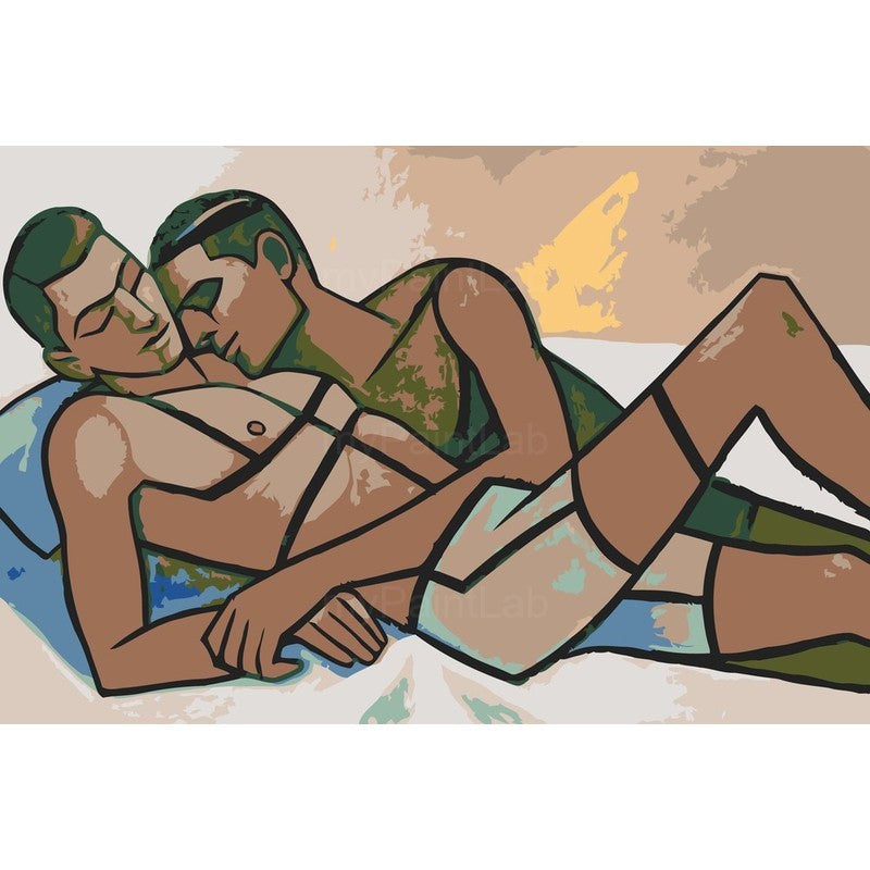 Paint by Numbers nude couple lying kissing