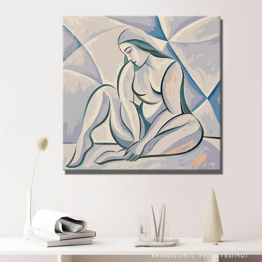 Paint by Numbers nude woman sitting minimalist DIY art wall decor modern artwork
