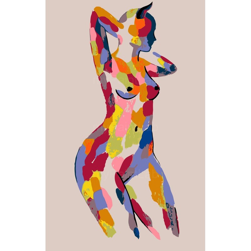 Paint by Numbers nude woman color block standing