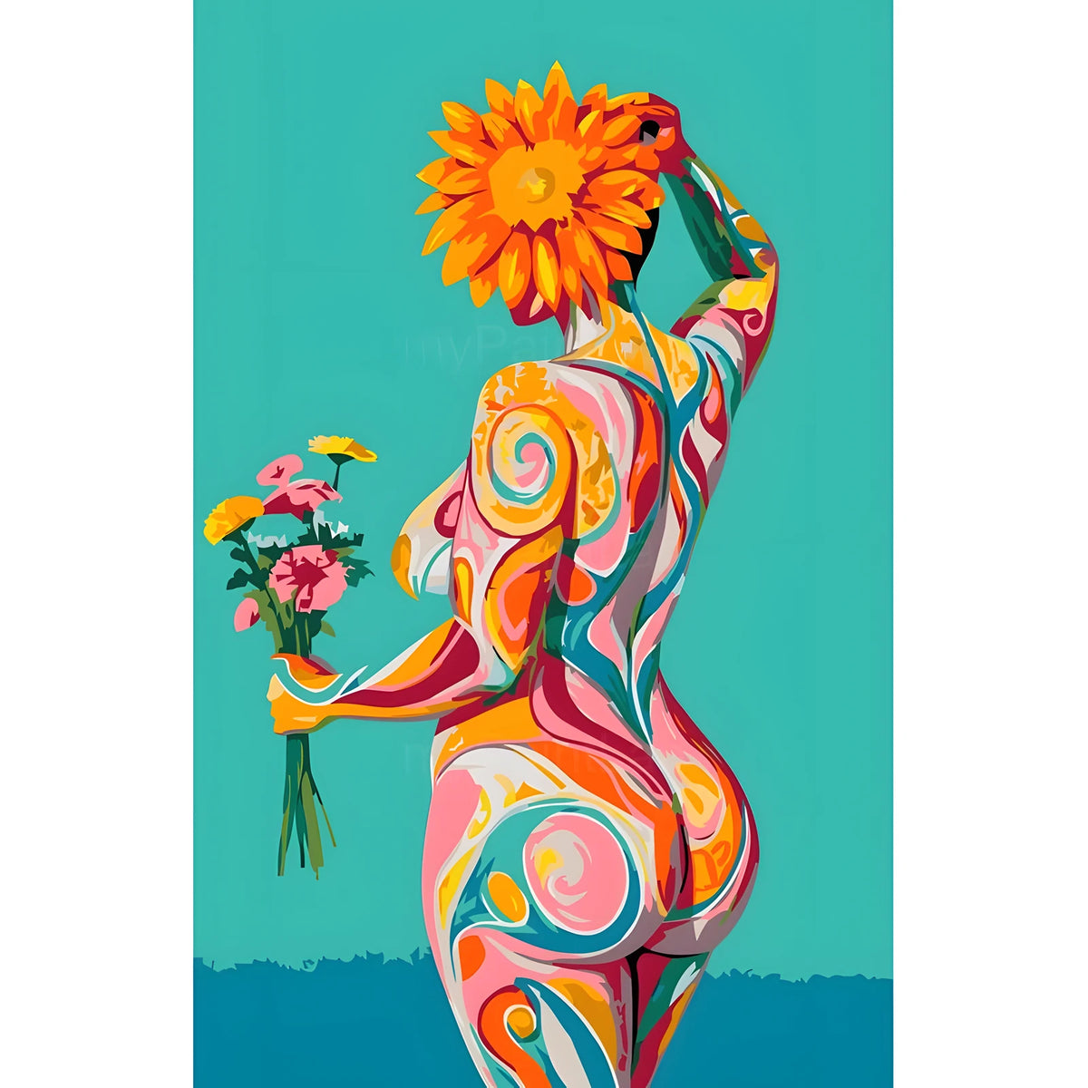 DIY Paint by Numbers Nude Woman Sunflower Colorful Kit