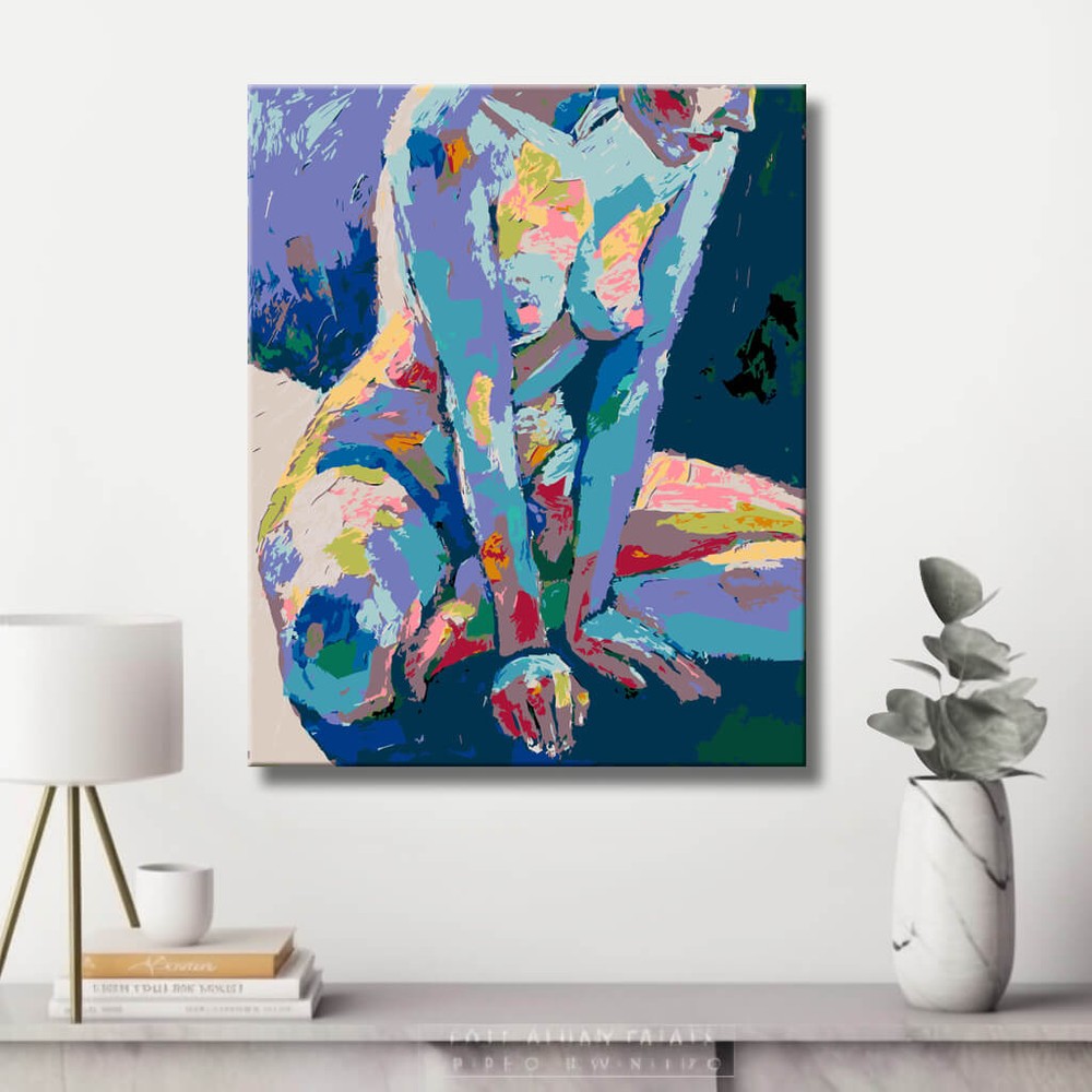 Paint by Numbers nude woman abstract blue sitting DIY art wall decor modern artwork