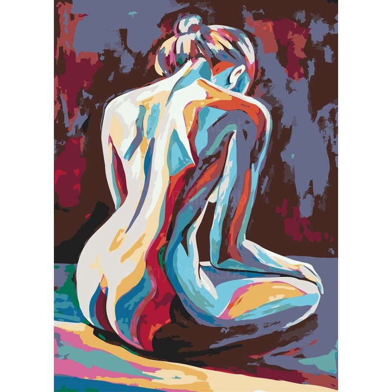 Paint by Numbers nude woman back colorful sitting