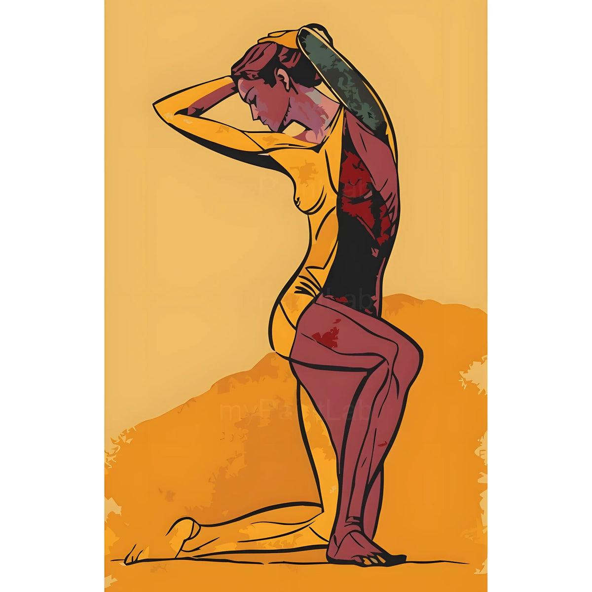 DIY Paint by Numbers Nude Woman Kneeling Minimalist Orange Kit