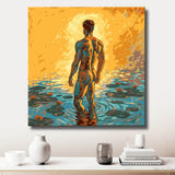 Nude man in water back view sunlight nature DIY art wall decor modern artwork