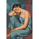 DIY Paint by Numbers Nude Woman Sitting Thoughtful Blue Dress Kit