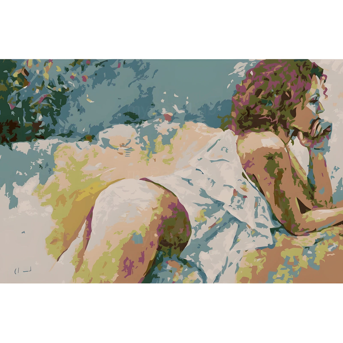 DIY Paint by Numbers Nude Woman Reclining Nature Flowers Soft Colors