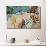 Nude woman lying nature floral soft DIY art wall decor modern artwork