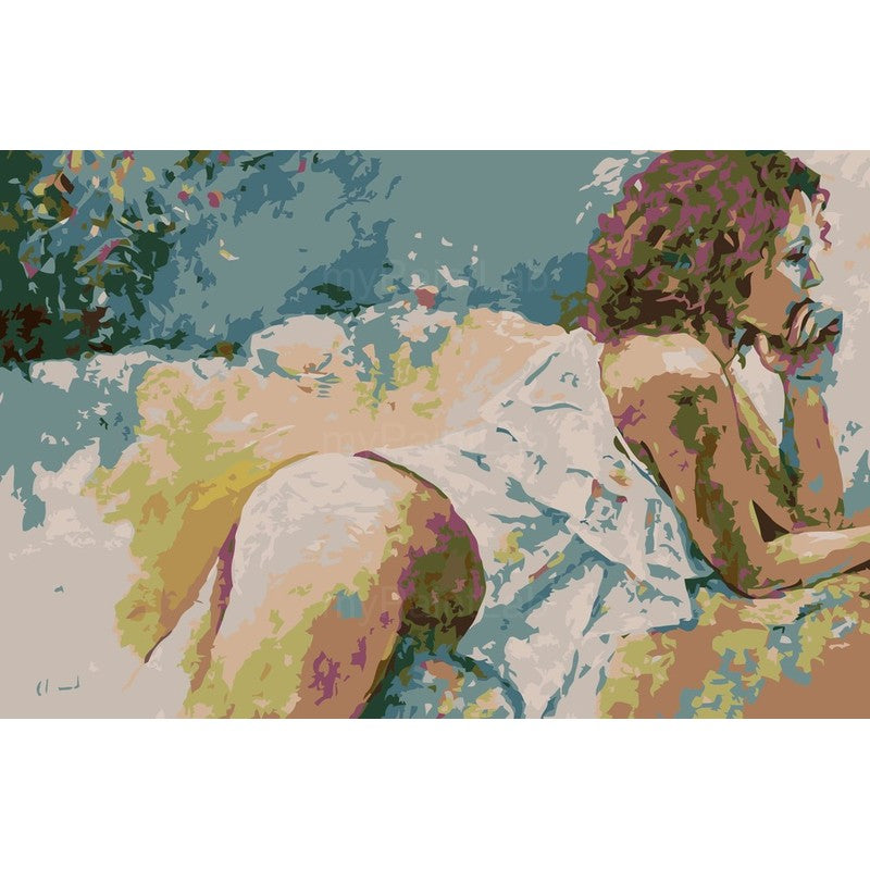 Nude woman lying nature floral soft