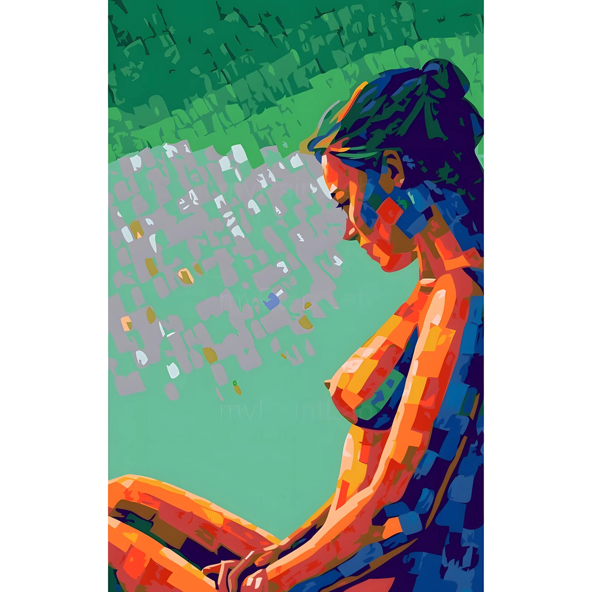 DIY Paint by Numbers Nude Woman Profile Colorful Geometric Modern Style