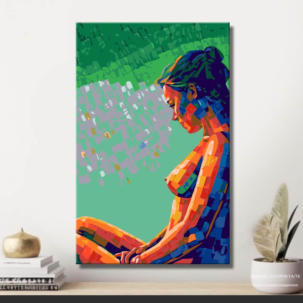 Nude woman profile colorful geometric DIY art wall decor modern artwork