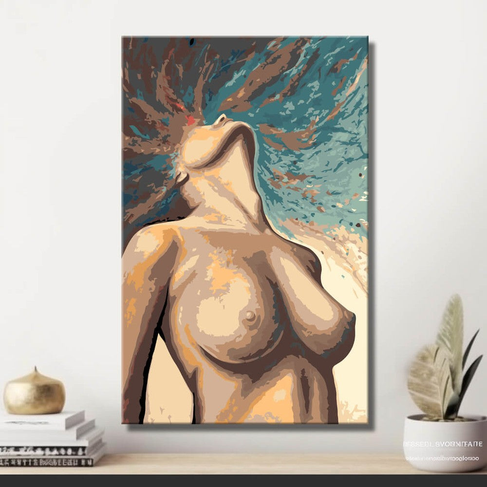 Nude woman upper body head back soft DIY art wall decor modern artwork