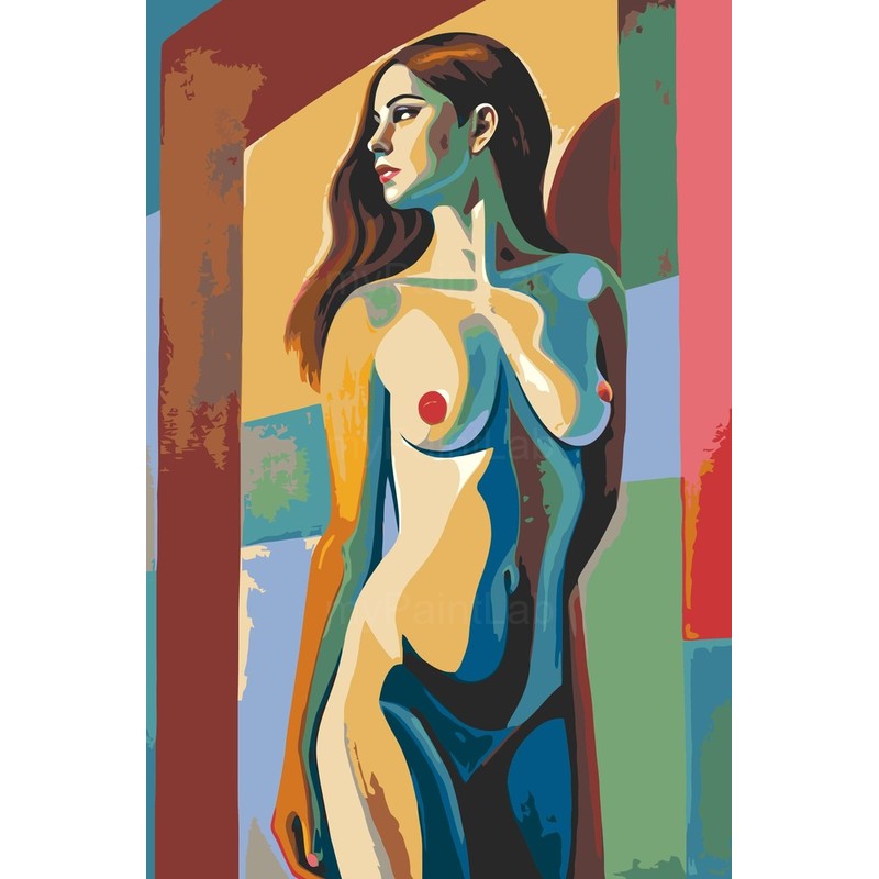 Nude woman side geometric colorful