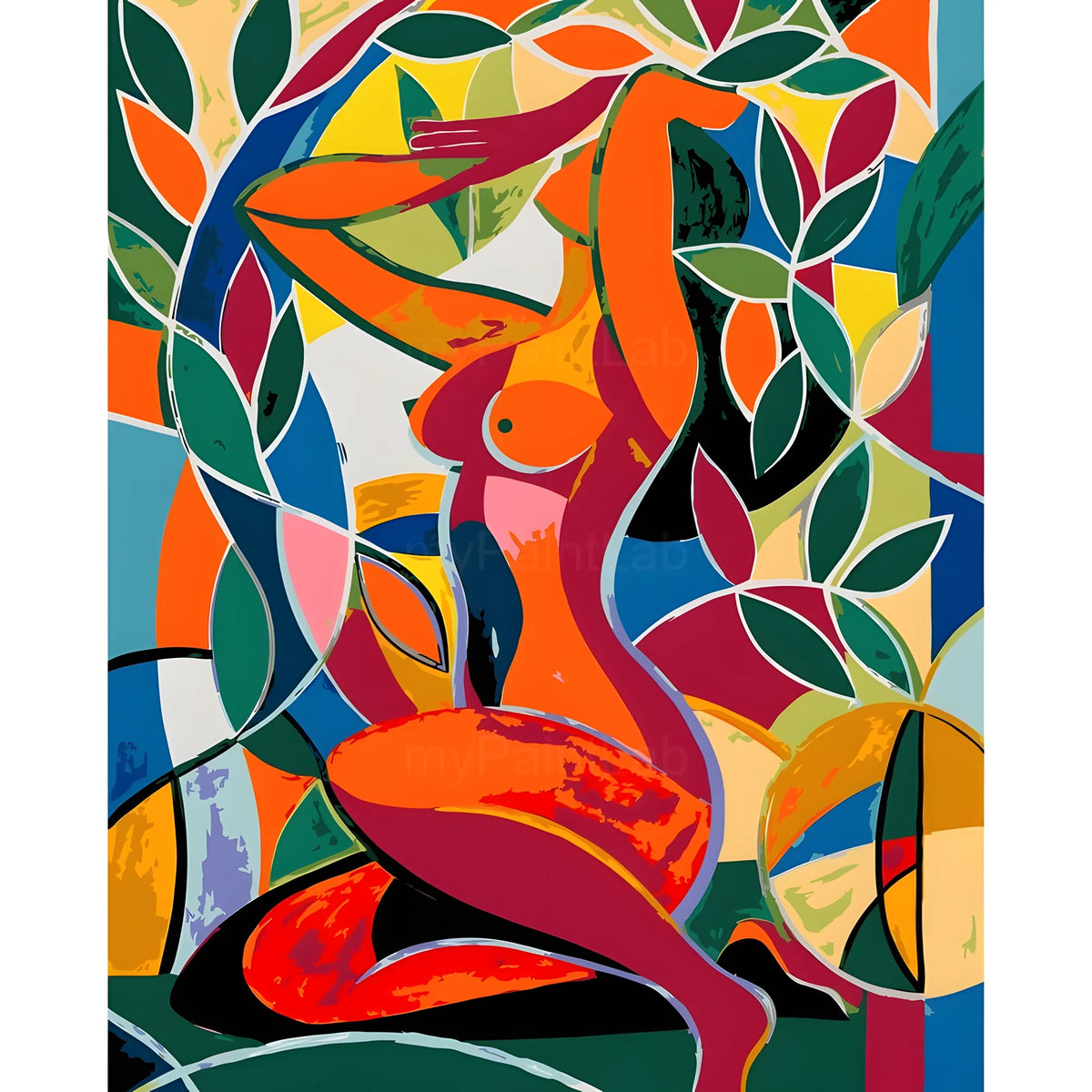 DIY Paint by Numbers Nude Woman Abstract with Colorful Leaves Art Design