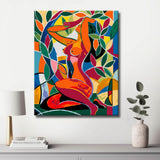 Nude woman leaves abstract colorful DIY art wall decor modern artwork