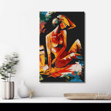 Nude woman kneeling red intense DIY art wall decor modern artwork