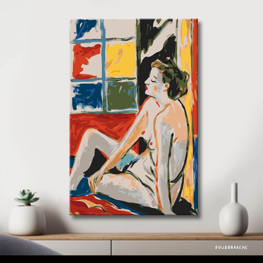 nude woman window sitting colorful DIY art wall decor modern artwork
