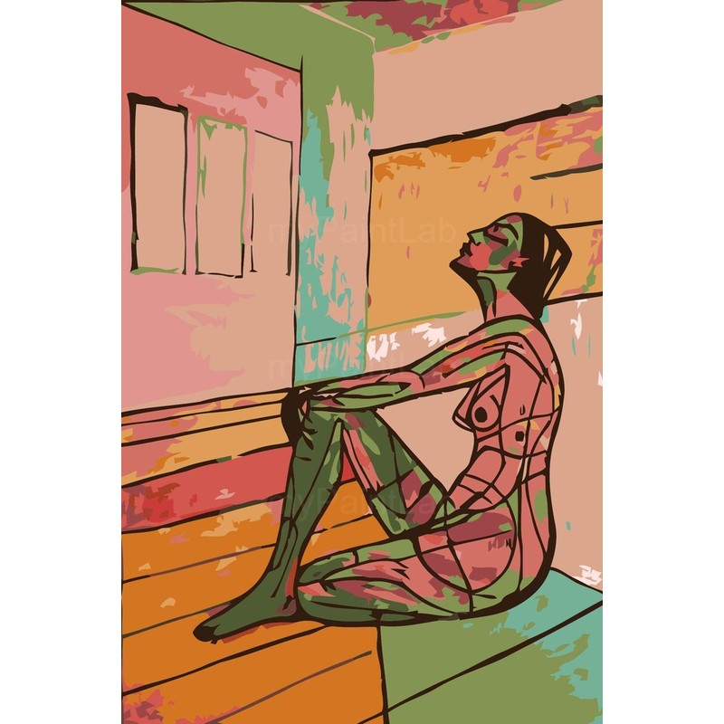 nude woman geometric sitting