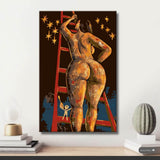 nude woman back ladder night DIY art wall decor modern artwork
