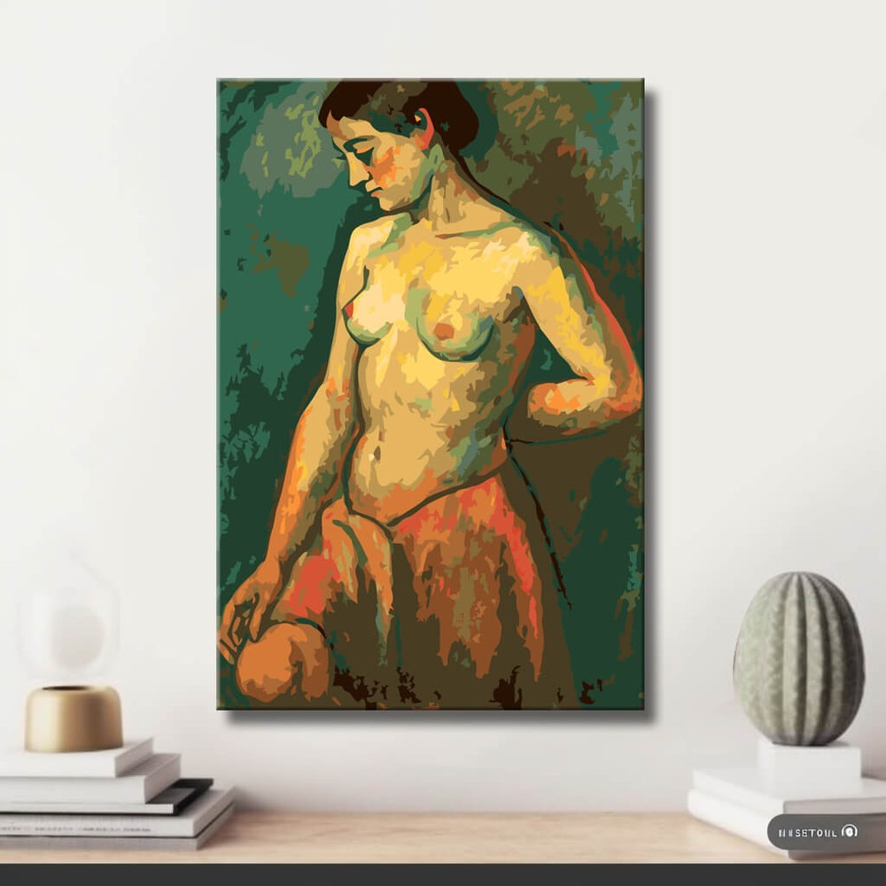 nude woman standing green DIY art wall decor modern artwork