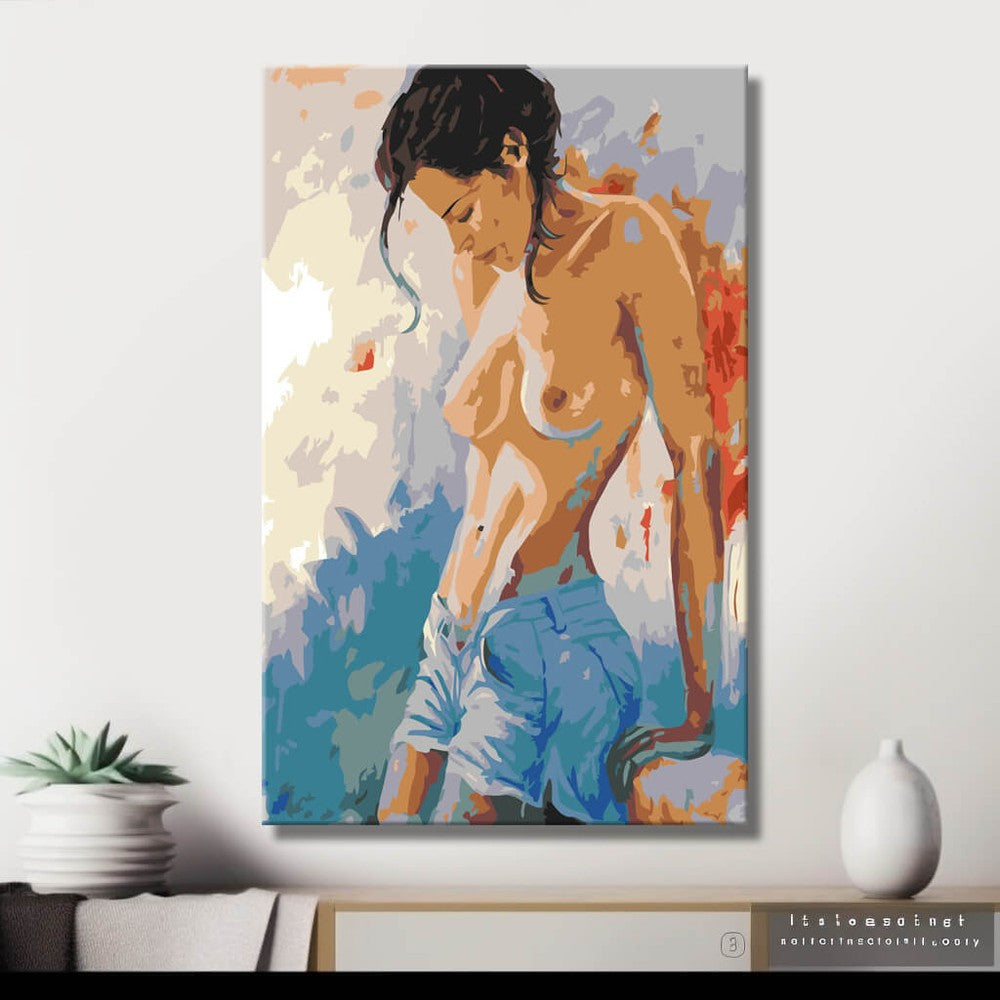 nude woman jeans modern DIY art wall decor modern artwork