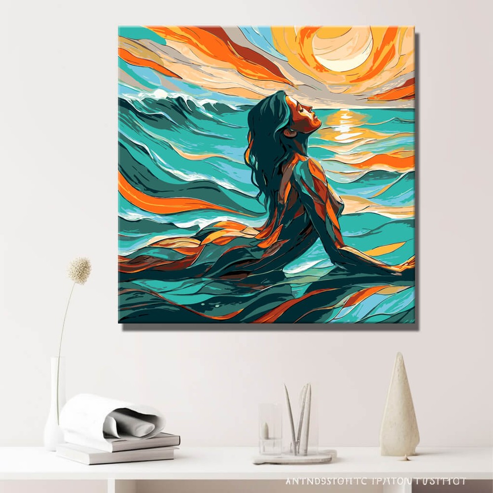 nude woman ocean sunset DIY art wall decor modern artwork