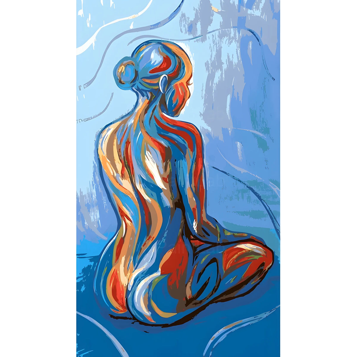 DIY Paint by Numbers Nude Woman Back View Sitting Blue Abstract