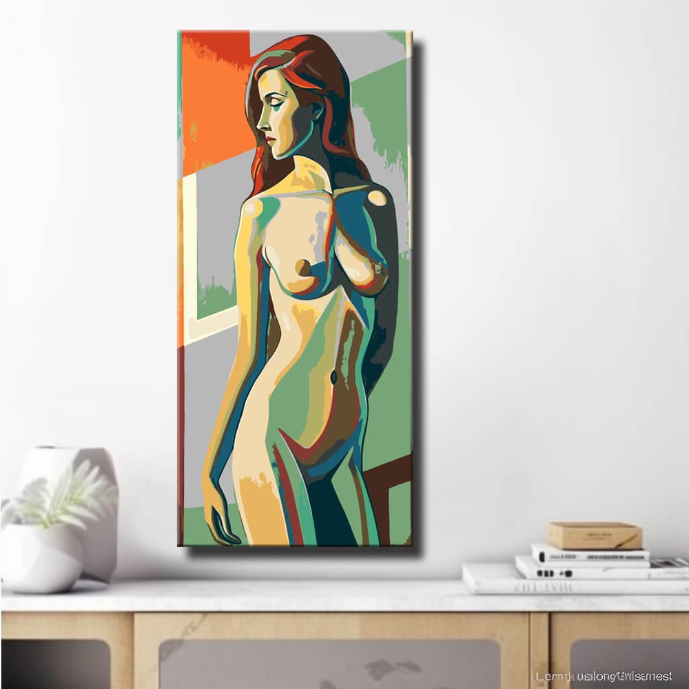 nude woman standing geometric modern DIY art wall decor modern artwork