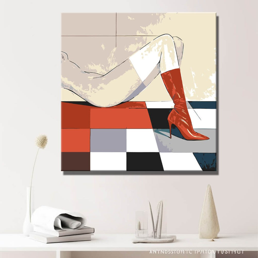 nude legs red boots modern DIY art wall decor modern artwork