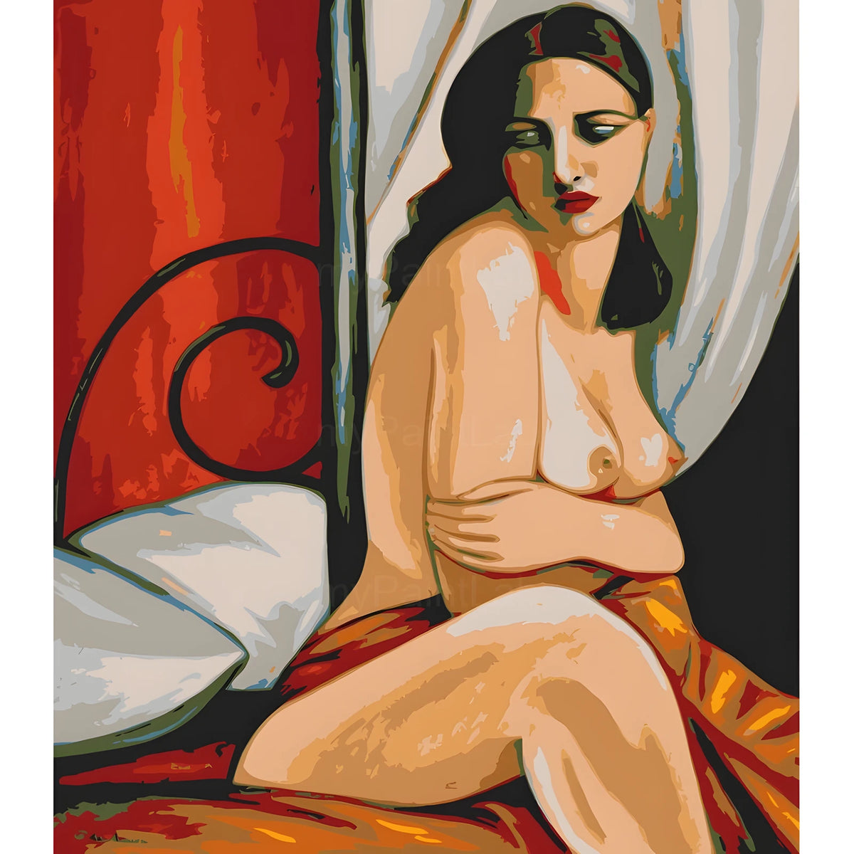 DIY Paint by Numbers Nude Woman Bed Red Sensual Classic Kit