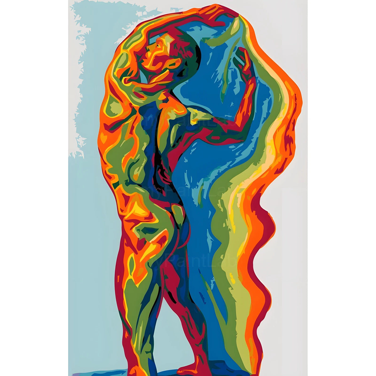 DIY Paint by Numbers Nude Woman Sitting Abstract Blue Green